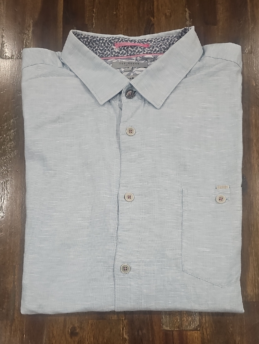 Ted Baker Light Blue Casual Linen/Cotton Button Down Shirt